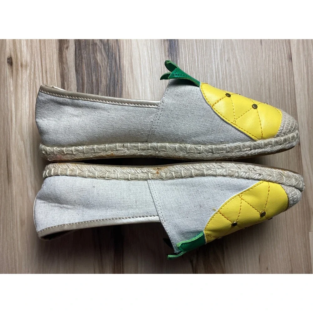 Avon Cushion Walk Pineapple Espadrille Flats Yellow Canvas Slip On Shoes Size 8